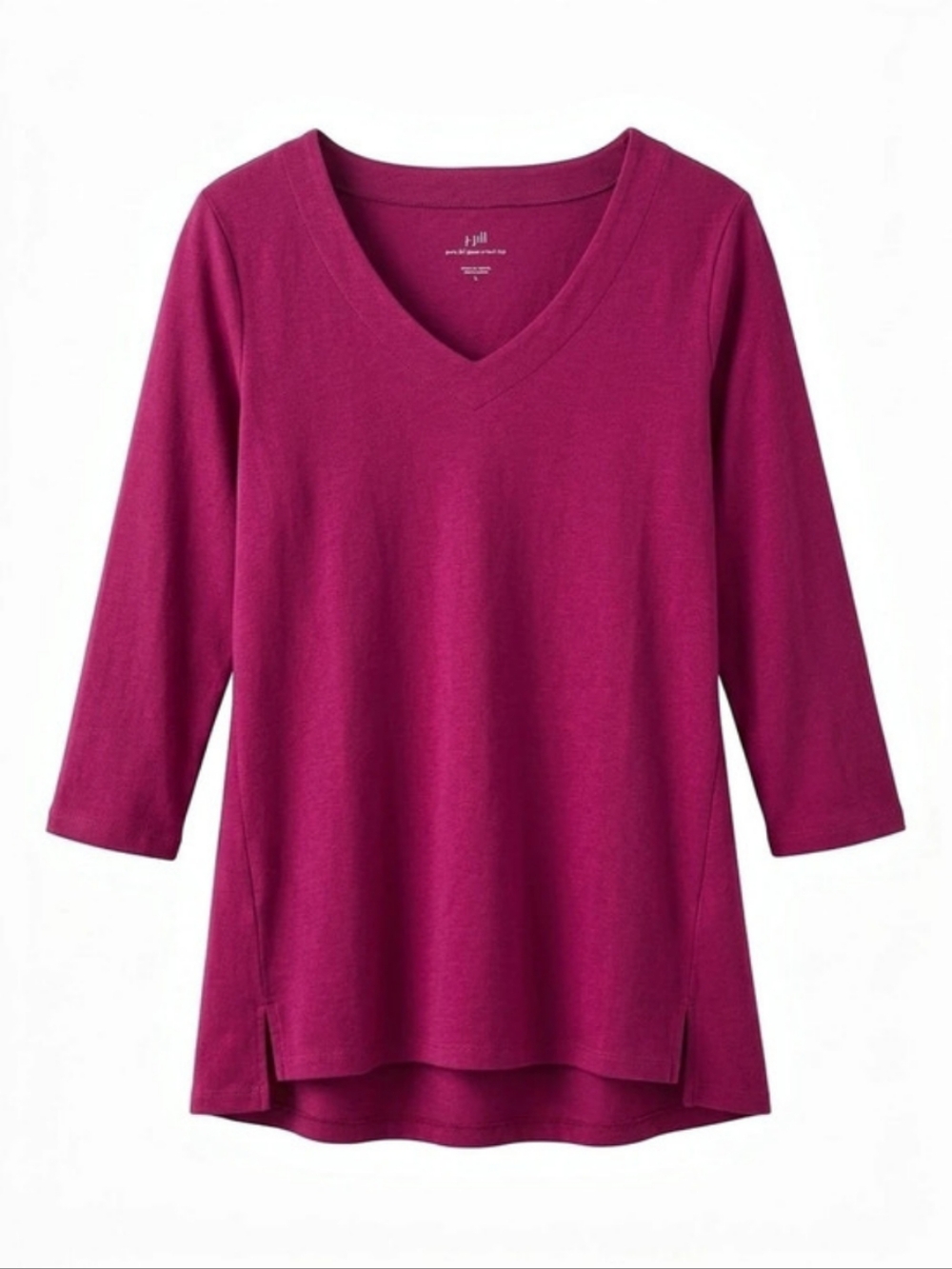 J Jill Pima 3/4-Sleeve V-Neck Tee Tunic Top Raspberry